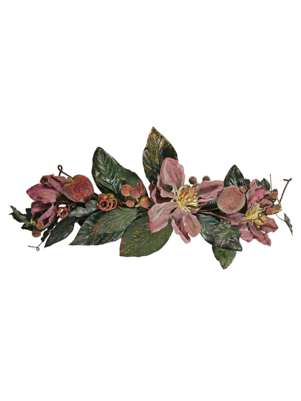Vintage 23" Floral Lintel Swag Burgundy Magnolia Sugared Fruit Wall Door Decor